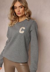 Szara Bluza z Naszywką o Fasonie Zakładanym Przez Głowę Esemia. Szare bluzy bez kaptura damskie Renee, l, z dzianiny. Za 84.99 zł.