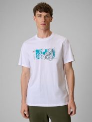4F T-shirt regular z nadrukiem męski - biały M. Białe t-shirty męskie 4f, m, bez wzorów, z bawełny, bez kołnierzyka. Za 59.99 zł.