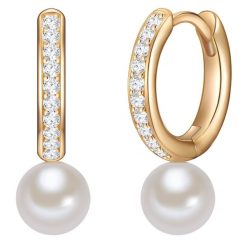 Valero Pearls Srebrne kolczyki kreole srebro wysokiej próby Cyrkonia Perła hodowlana słodkowodna żółte złoto Kolczyki koła 1 ct Damski. Szare kolczyki damskie Valero Pearls, z cyrkonią, pozłacane. Za 398.99 zł.