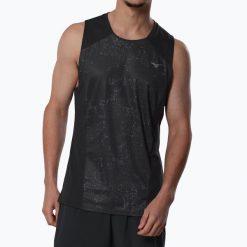 Koszulka do biegania męska Mizuno Active DryAeroFlow Graphic Tank Top. Czarne t-shirty sportowe męskie Mizuno, m, z materiału, bez ramiączek, do biegania. Za 229.99 zł.