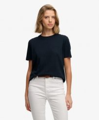 Superdry Koszulka Essential Logo haftowana z bawełny organicznej – ECLIPSE NAVY. Niebieskie t-shirty damskie Superdry., bez wzorów, z bawełny, bez ramiączek. Za 107.80 zł.