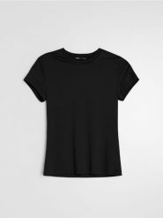 Gładka koszulka basic - czarny. Czarne t-shirty damskie Sinsay, l, bez wzorów, bez kołnierzyka. Za 19.99 zł.