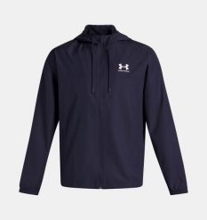 Under Armour UA RIVAL WVN WINDBREAKER Kurtka męska. Niebieskie kurtki męskie Under Armour, m, bez wzorów, z materiału, eleganckie, bez kaptura. W wyprzedaży za 209.99 zł.