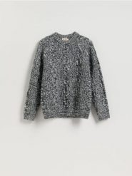 Wełniany sweter o warkoczowym splocie - wielobarwny. Swetry męskie Reserved, l, bez wzorów, z dzianiny, bez kołnierzyka. Za 329.99 zł.