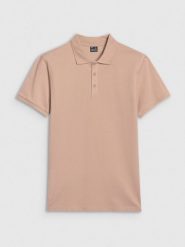 4F Koszulka polo regular męska - beżowa XL. Brązowe koszulki polo męskie 4f, m, bez wzorów, z bawełny, bez ramiączek. Za 89.99 zł.