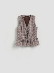 Kamizelka z dodatkiem lyocellu - ciemnobrązowy. Brązowe kamizelki damskie Reserved, l, z bawełny. Za 99.99 zł.