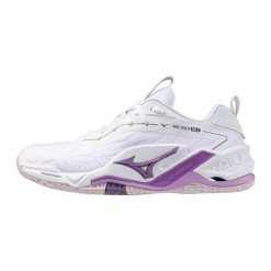 Buty halowe Mizuno Wave Stealth Neo Wos. Białe buty sportowe na co dzień damskie Mizuno, bez wzorów, na fitness i siłownię, mizuno wave. Za 379.99 zł.