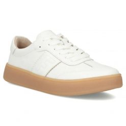 Skórzane półbuty damskie na platformie białe Filippo DP7543/26. Białe półbuty damskie Filippo, bez wzorów, ze skóry, bez obcasa, na platformie. Za 209.99 zł.