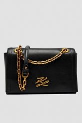 KARL LAGERFELD Czarna skórzana listonoszka Autograph. Czarne listonoszki damskie Karl Lagerfeld, bez wzorów, bez dodatków. W wyprzedaży za 902.99 zł.