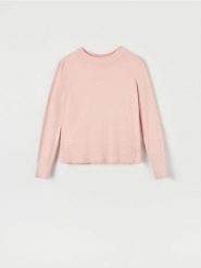 Sweter - różowy. Czerwone swetry klasyczne damskie Sinsay, l, ze skóry, bez kołnierzyka. W wyprzedaży za 24.99 zł.