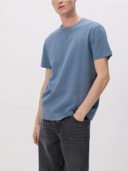 Strukturalny t-shirt comfort fit - jasnoniebieski. Niebieskie t-shirty męskie Reserved, l, bez wzorów, z bawełny, bez kołnierzyka. W wyprzedaży za 35.99 zł.