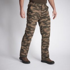 Spodnie Warm 100 camo haltfone. Brązowe spodnie materiałowe męskie SOLOGNAC, bez wzorów, z materiału, sportowe. Za 129.99 zł.