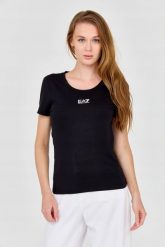 EA7 Damski t-shirt czarny z logo na środku. Czarne t-shirty damskie EA7 Emporio Armani, xs, bez wzorów, z bawełny, bez kołnierzyka. W wyprzedaży za 199.99 zł.