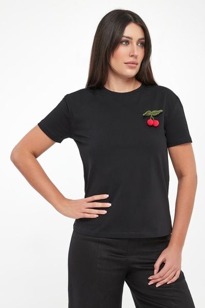 T-shirt damski z broszką TWINSET. T-shirty damskie Twinset Milano, xs, bez wzorów, bez kołnierzyka. Za 449.00 zł.