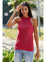 Milan Kiss Top w kolorze czerwonym rozmiar: XL. Czerwone topy damskie Milan Kiss, xl, bez wzorów, z wełny, bez kołnierzyka. Za 100.99 zł.