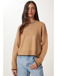 Happiness Istanbul Sweter w kolorze jasnobrązowym rozmiar: onesize. Brązowe swetry klasyczne damskie Happiness Istanbul, ze splotem, bez kołnierzyka. Za 82.83 zł.