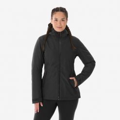 Kurtka turystyczna damska zimowa Quechua SH500 mountain -10°C 3w1 wodoodporna. Czarne kurtki przeciwdeszczowe damskie QUECHUA, na zimę, l, bez kaptura. Za 399.99 zł.