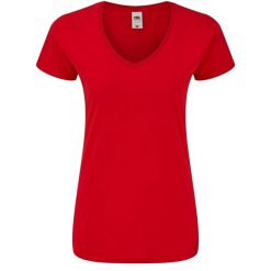 Koszulka Damska Z Dekoltem W Kształcie Litery V. Czerwone bluzki damskie Fruit of the Loom, xl, bez wzorów, sportowe, bez kołnierzyka, bez ramiączek. Za 34.99 zł.