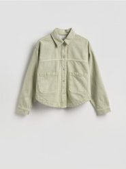 Jeansowa kurtka - zielony. Zielone kurtki damskie Reserved, l, bez wzorów, z bawełny, bez kaptura. Za 129.99 zł.