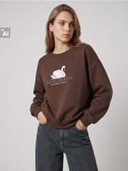 Bluza z bawełną z haftem - brązowy. Brązowe bluzy bez kaptura damskie Sinsay, l, z bawełny. Za 39.99 zł.