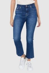 7 FOR ALL MANKIND Ciemnoniebieskie jeansy damskie z poszarpanymi nogawkami HW Slim Kick. Niebieskie jeansy damskie 7 FOR ALL MANKIND. W wyprzedaży za 499.99 zł.
