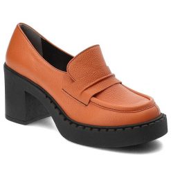 Pomarańczowe Półbuty Armodo Modne Obuwie Damskie. Brązowe półbuty damskie Armodo, bez wzorów, ze skóry, eleganckie, bez obcasa, na obcasie. Za 389.00 zł.