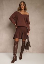 Brązowa Spódnica z Wiskozą o Rozkloszowanym Kroju High Waist Calatiela. Brązowe spódniczki damskie Renee, na lato, m, bez wzorów, z wiskozy, eleganckie, z podwyższonym stanem, mini, proste. Za 99.99 zł.