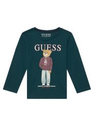 Guess Bluzka N6YI06 K3794 Zielony ciemny Regular Fit. Zielone t-shirty chłopięce Guess, z aplikacjami, z bawełny, bez ramiączek. Za 114.99 zł.