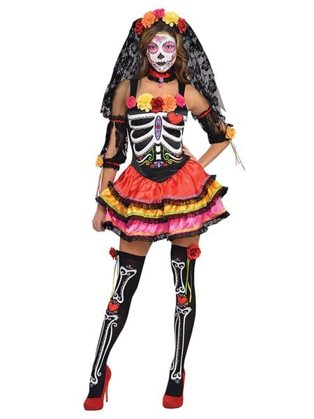 Amscan 5-częściowy kostium "Day of the Dead" w kolorze czarnym ze wzorem rozmiar: L. Czarne stroje jednoczęściowe damskie AMSCAN, l, bez wzorów. Za 131.12 zł.