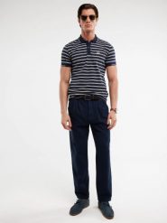 Spodnie męskie loose z dodatkiem lnu granatowe Patrik 403. Niebieskie spodnie materiałowe męskie Big Star, bez wzorów, z tkaniny, eleganckie. W wyprzedaży za 159.99 zł.