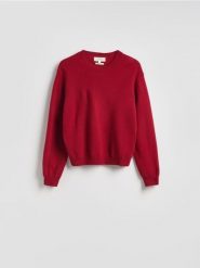 Wełniany sweter - czerwony. Czerwone swetry klasyczne damskie Reserved, l, z wełny, bez kołnierzyka. Za 199.99 zł.