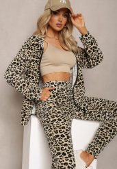 Beżowy Welurowy Komplet Dresowy 2-Częściowy Bluza z Kapturem i Spodnie Dopasowane z Kieszeniami Kardasa. Brązowe bluzy z kapturem damskie Renee, m, z dresówki. Za 69.99 zł.