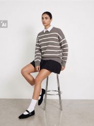 Sweter w paski z wiskozą - brązowy. Brązowe swetry klasyczne damskie Sinsay, l, z wiskozy, bez kołnierzyka. Za 59.99 zł.