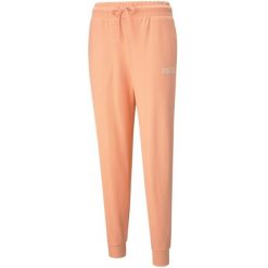 Spodnie damskie Puma Modern Basics High brzoskwiniowe. Brązowe spodnie dresowe damskie Puma, bez wzorów, sportowe. Za 77.00 zł.