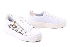 RIEKER REMONTE D1C11-80 white combination, półbuty damskie. Białe półbuty damskie Rieker Remonte, bez wzorów, ze skóry, bez obcasa. Za 419.90 zł.