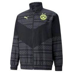 Kurtka Borussia Dortmund Prematch 2021/22. Czarne kurtki męskie Puma, m, bez wzorów, z materiału, sportowe, bez kaptura. Za 133.25 zł.