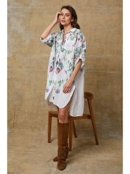 Joséfine Lniana sukienka "Pardess" w kolorze biało-zielonym rozmiar: L. Białe sukienki damskie Joséfine, l, bez wzorów, ze lnu, bez kołnierzyka, bez ramiączek, mini. Za 143.99 zł.