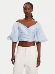 Bardot Bluzka Eva Linen 57892TB2 Błękitny Regular Fit. Niebieskie bluzki damskie BARDOT, bez wzorów, ze lnu, bez ramiączek. Za 289.99 zł.
