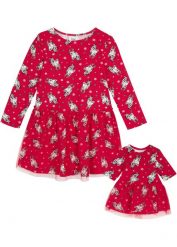 Sukienka dziewczęca z dżerseju + sukienka dla lalki. Czerwone sukienki dziewczęce bonprix, z aplikacjami, z dżerseju, bez ramiączek. Za 74.99 zł.