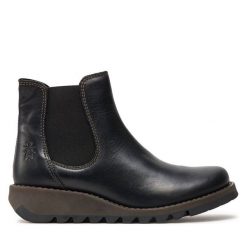 Sztyblety Fly London. Czarne botki damskie Fly London, bez obcasa, na płaskiej podeszwie, bez zapięcia. Za 499.99 zł.