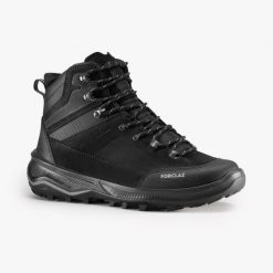 Buty trekkingowe męskie MT100 skóra. Czarne buty trekkingowe męskie FORCLAZ, z kauczuku, bez zapięcia, trekkingowe. Za 349.99 zł.