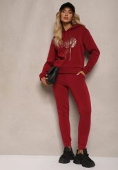 Bordowy Ocieplany Komplet Dresowy z Bawełny Spodnie i Bluza Sevida. Czerwone bluzy bez kaptura damskie Renee, m, z bawełny. Za 84.99 zł.