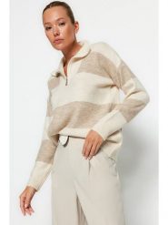 Trendyol Sweter w kolorze beżowo-jasnobrązowym rozmiar: M. Brązowe swetry klasyczne damskie Trendyol, m, bez kołnierzyka. Za 82.83 zł.