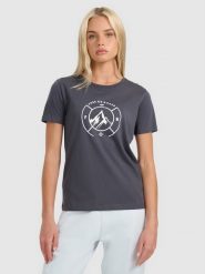 4F T-shirt regular z nadrukiem damski - szary S. Szare t-shirty damskie 4f, s, bez wzorów, z bawełny, bez kołnierzyka. Za 59.99 zł.