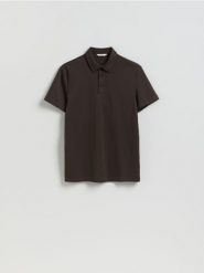 Koszulka polo slim - ciemnobrązowy. Brązowe koszulki polo męskie Reserved, l, bez wzorów, z bawełny, bez ramiączek. Za 89.99 zł.