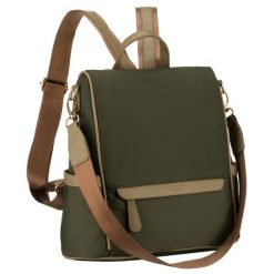 Zielony, miejski plecak damski z nylonu i skóry ekologicznej z doczepianym paskiem - Peterson. Zielone plecaki damskie Peterson, bez wzorów, z nylonu. Za 139.99 zł.