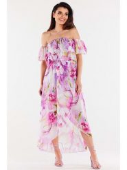 Awama Sukienka w kolorze biało-różowym rozmiar: L/XL. Białe sukienki damskie Awama, l, bez wzorów, bez kołnierzyka, bez ramiączek, maxi. Za 127.35 zł.