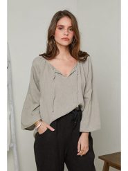 Rodier Lin Lniana bluzka w kolorze szarobrązowym rozmiar: XL/XXL. Brązowe bluzki damskie Rodier Lin, xl, bez wzorów, ze lnu, bez kołnierzyka, bez ramiączek. Za 136.13 zł.