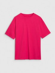 4F T-shirt oversize gładki damski - różowy XL. Czerwone t-shirty damskie 4f, xl, bez wzorów, z bawełny, bez kołnierzyka. W wyprzedaży za 39.99 zł.