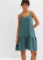 Sukienka muślinowa na ramiączkach. Zielone sukienki damskie bonprix, bez wzorów, bez kołnierzyka, bez ramiączek. Za 139.99 zł.
